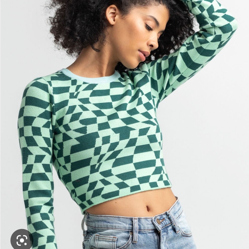 RSQ Wavy Check Womens Crop Sweater